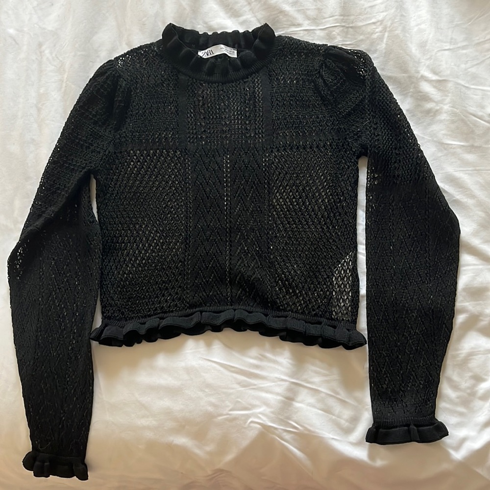 ZARA POINTELLE KNIT SWEATER BLACK